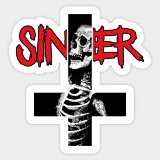 Inverted Cross Of Sinner With Skull And Skeleton Sticker